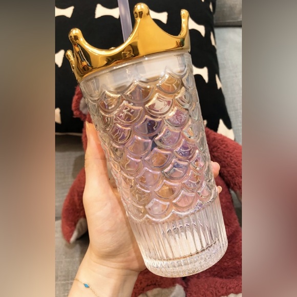 2020 Starbucks Gold Crown Lid Siren Mermaid Scale Iridescent Glass Tumbler 16 oz - Picture 3 of 4